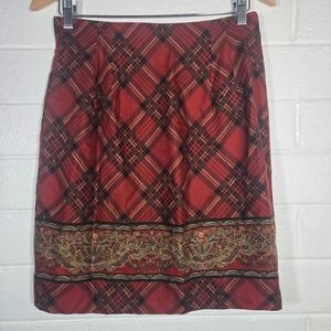 Vtg Breeches Plaid Pencil Skirt 10 Wool Blend Paisley Mixed‎ Print Split Preppy